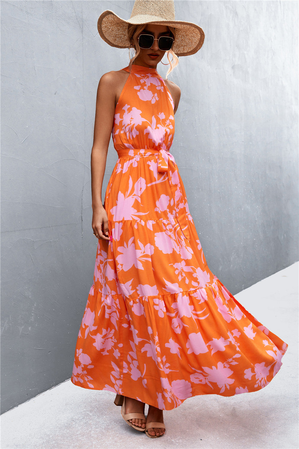 Ladies Beautiful Sleeveless Tie Waist Maxi Dress