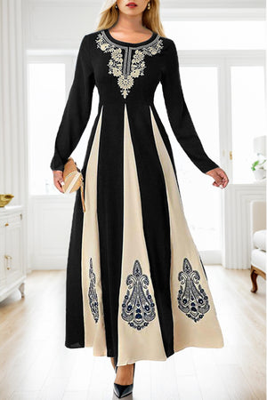 Ladies Printed Round Neck Long Sleeve Maxi Dress