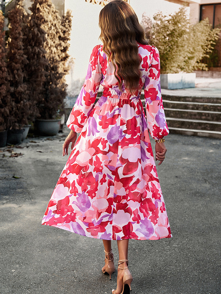 Ladies Floral Long Sleeve Midi Dress