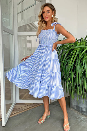 Ladies Beautifully Striped Shoulder Tied Maxi Dress
