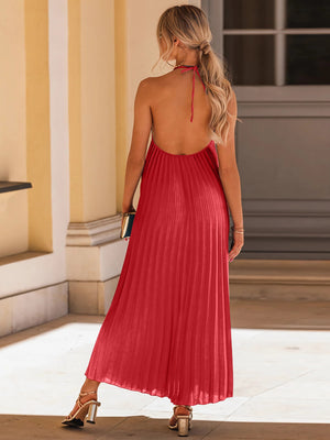 Ladies Elegant Backless Off Shoulder Halter Flow Dress