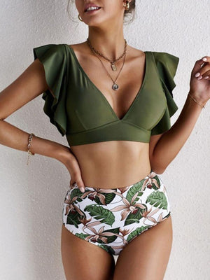 Ladies Ruffled Print Two-Piece Swim Set