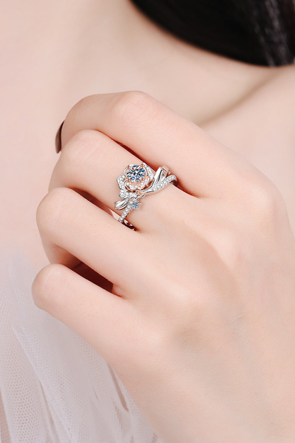 925 Sterling Silver Rose Moissanite Ring