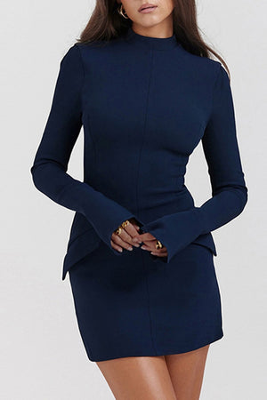 Ladies Elegant Mock Neck Long Sleeve Mini Dress