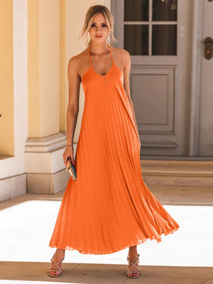 Ladies Elegant Backless Off Shoulder Halter Flow Dress