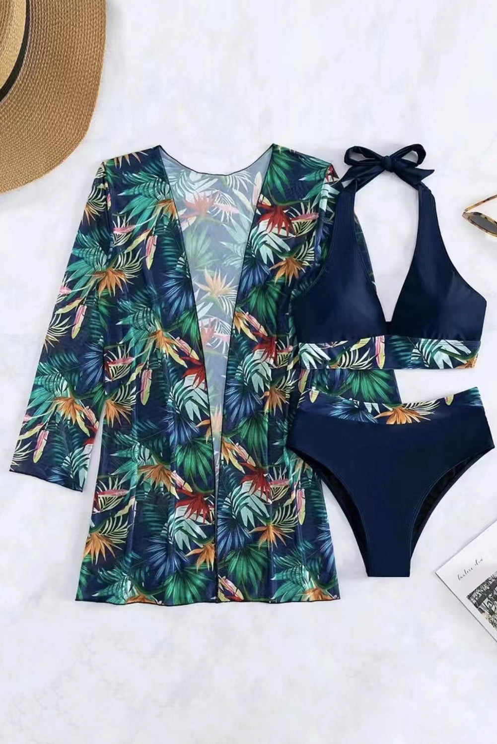 Ladies Printed Halter Three-Piece Swim Set