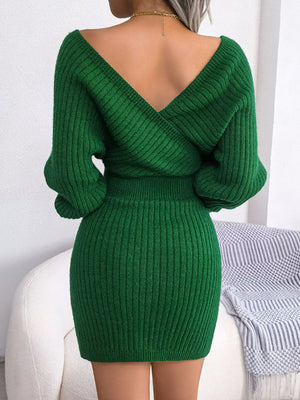 Ladies Elegant Rib-Knit Dolman Sleeve Sweater Dress