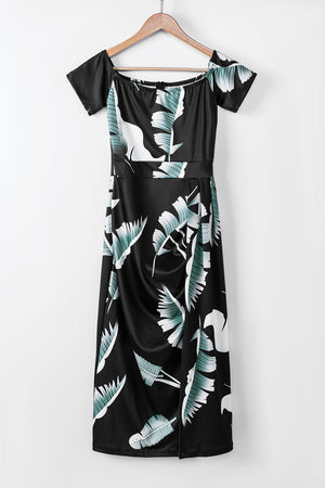 Ladies Elegant Print Off-Shoulder Midi Dress