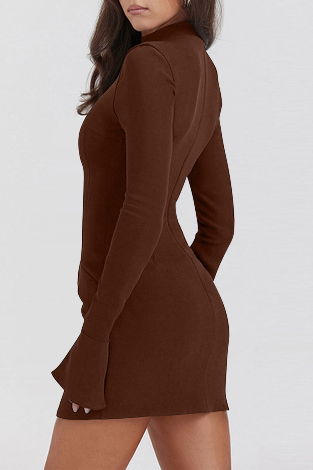 Ladies Elegant Mock Neck Long Sleeve Mini Dress