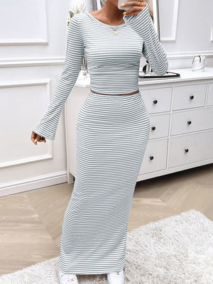 Ladies Striped Top and Skirt Set