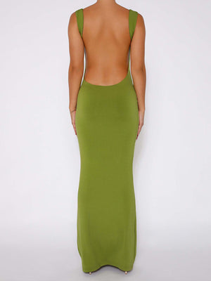 Ladies Elegant Backless Wide Strap Maxi Dress