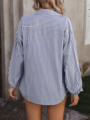 Ladies Casual Striped Button Up