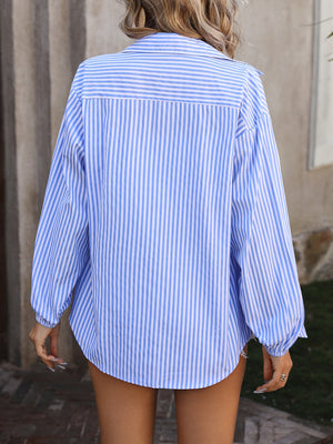 Ladies Casual Striped Button Up