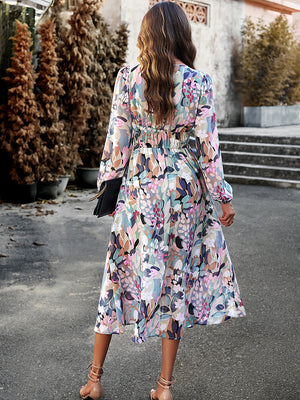 Ladies Floral Long Sleeve Midi Dress