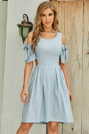 Ladies Elegant Off Shoulder Short Sleeve Flow Dress