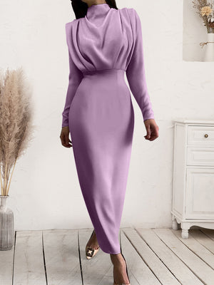 Ladies Elegant Ruched Long Sleeve Dress