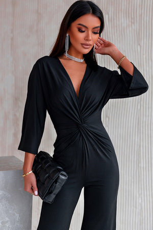 Ladies Elegant Twisted Plunge Sleeve Jumpsuit