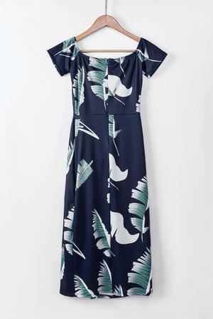 Ladies Elegant Print Off-Shoulder Midi Dress