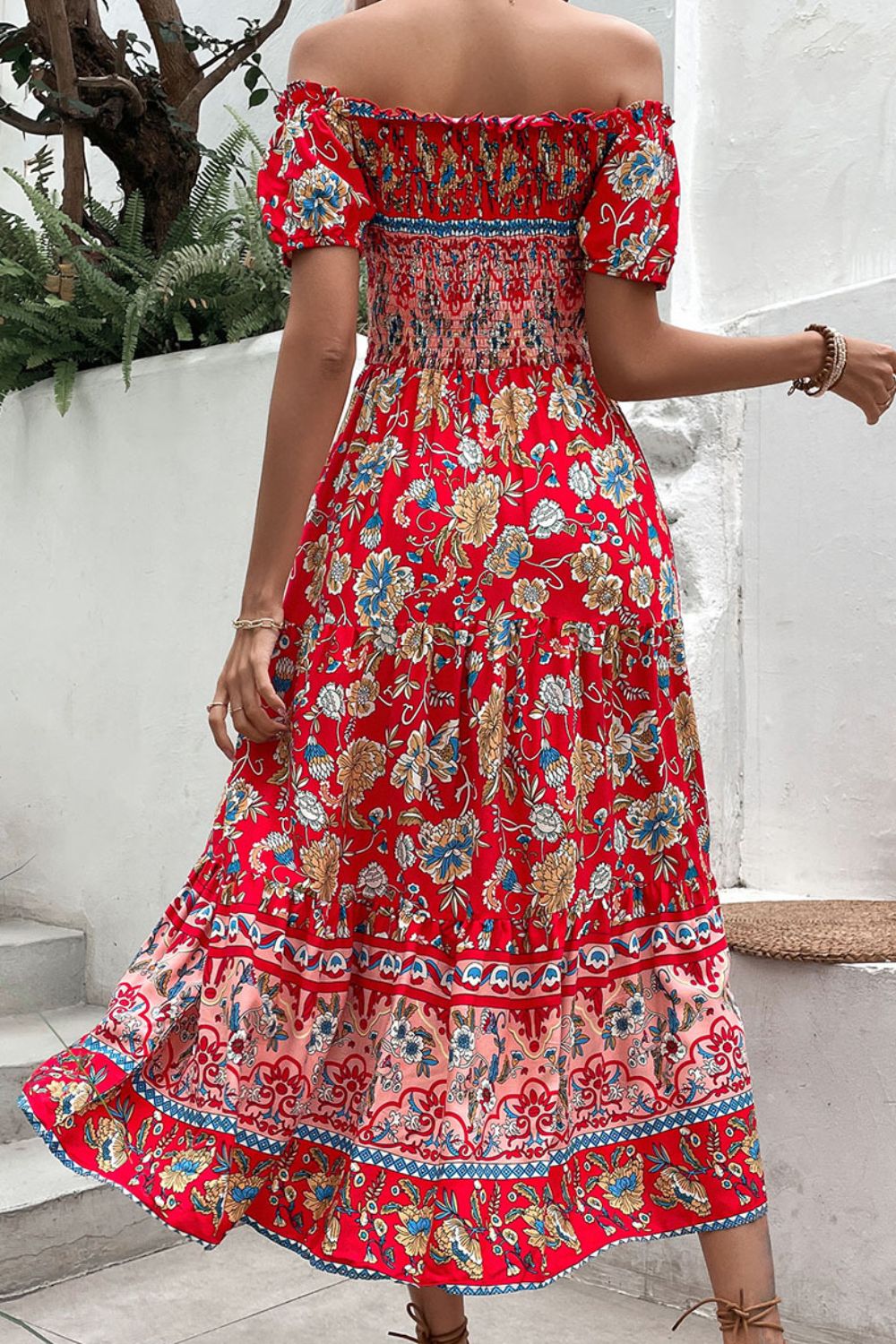 Ladies Floral Off Shoulder Midi Day Dress