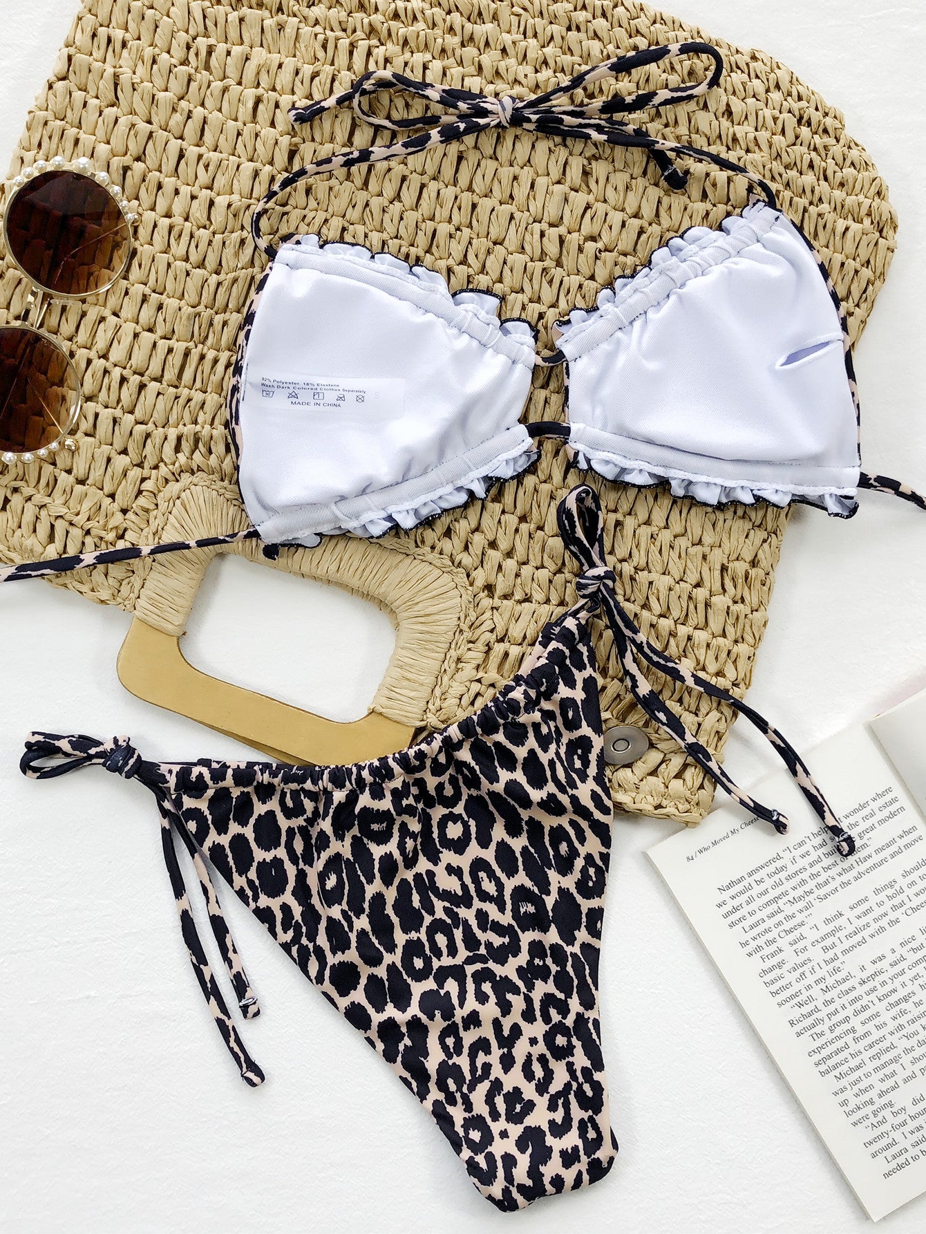 Ladies Leopard Frill Halter Bikini Set