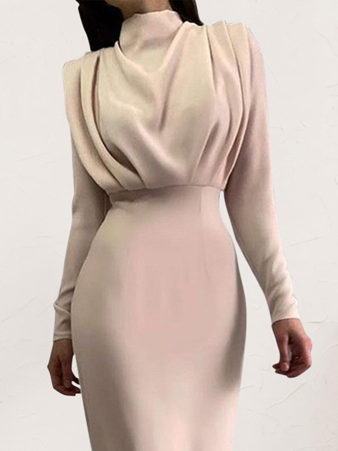 Ladies Elegant Ruched Long Sleeve Dress