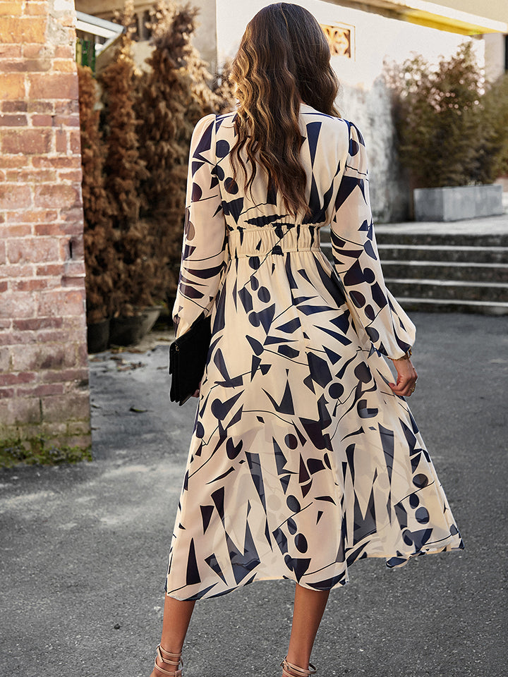 Ladies Floral Long Sleeve Midi Dress