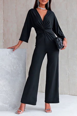 Ladies Elegant Twisted Plunge Sleeve Jumpsuit