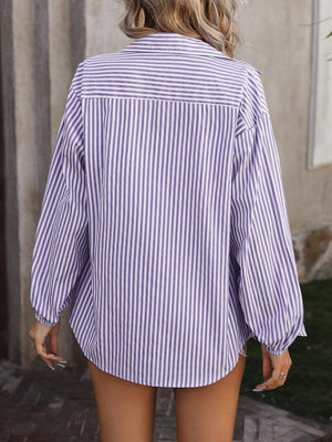 Ladies Casual Striped Button Up