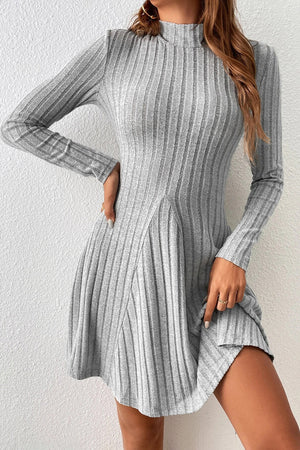 Ladies Elegant Mock Neck Long Sleeve Mini Dress