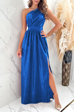 Ladies Elegant Off Shoulder Slit Ruched Maxi Dress