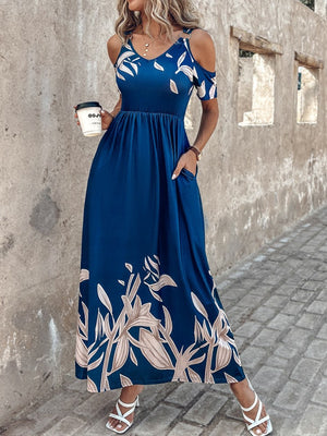 Ladies Elegant Off Shoulder Short Sleeve Maxi Dress