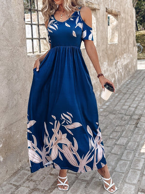 Ladies Elegant Off Shoulder Short Sleeve Maxi Dress