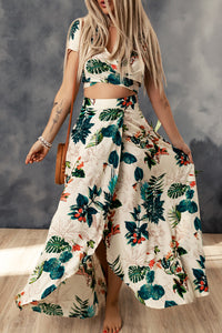 Ladies Beautiful Tropical Print Crop Dress Two Piece Set