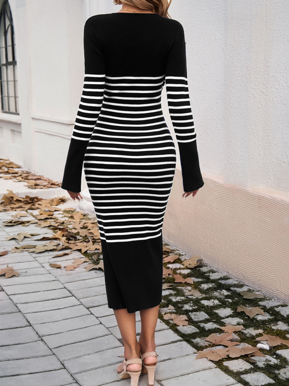 Ladies Striped Long Sleeve Sweater Dress