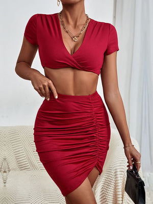 Ladies Elegant Runch Twist Top & Skirt Set