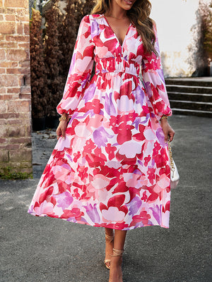 Ladies Floral Long Sleeve Midi Dress