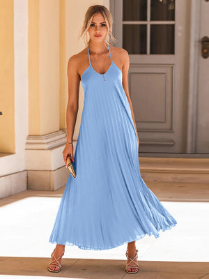 Ladies Elegant Backless Off Shoulder Halter Flow Dress