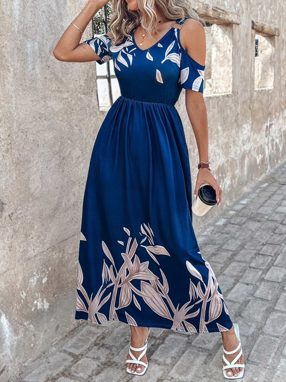 Ladies Elegant Off Shoulder Short Sleeve Maxi Dress