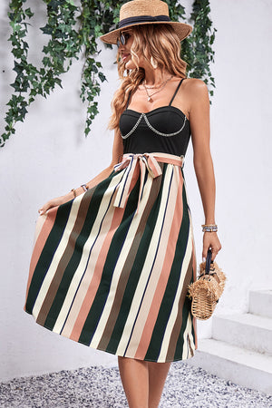 Ladies Striped Off Shoulder Spaghetti Strap Dress