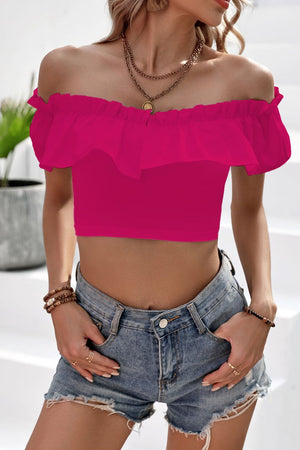 Ladies Off-Shoulder Ruffled Cropped Top