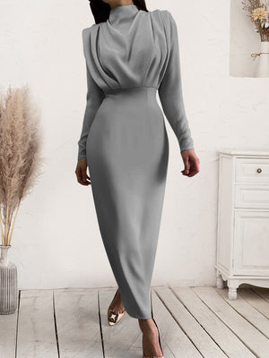 Ladies Elegant Ruched Long Sleeve Dress