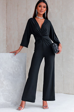 Ladies Elegant Twisted Plunge Sleeve Jumpsuit