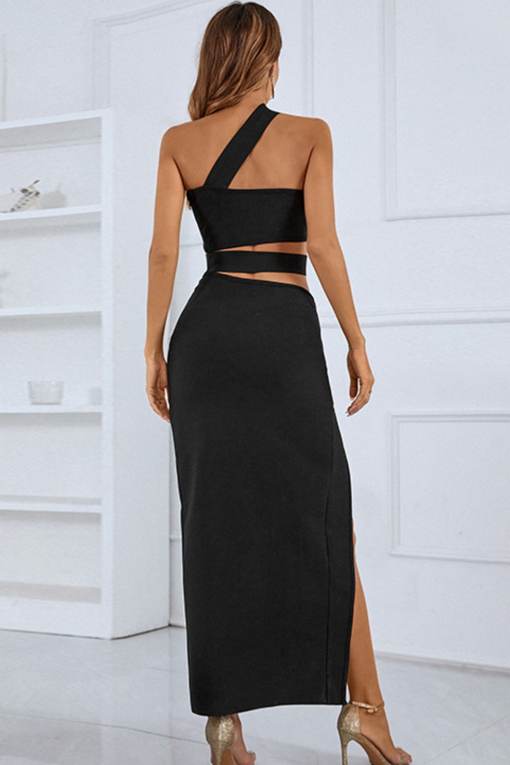 Ladies Elegant Off Shoulder Front Split Bandage Dress