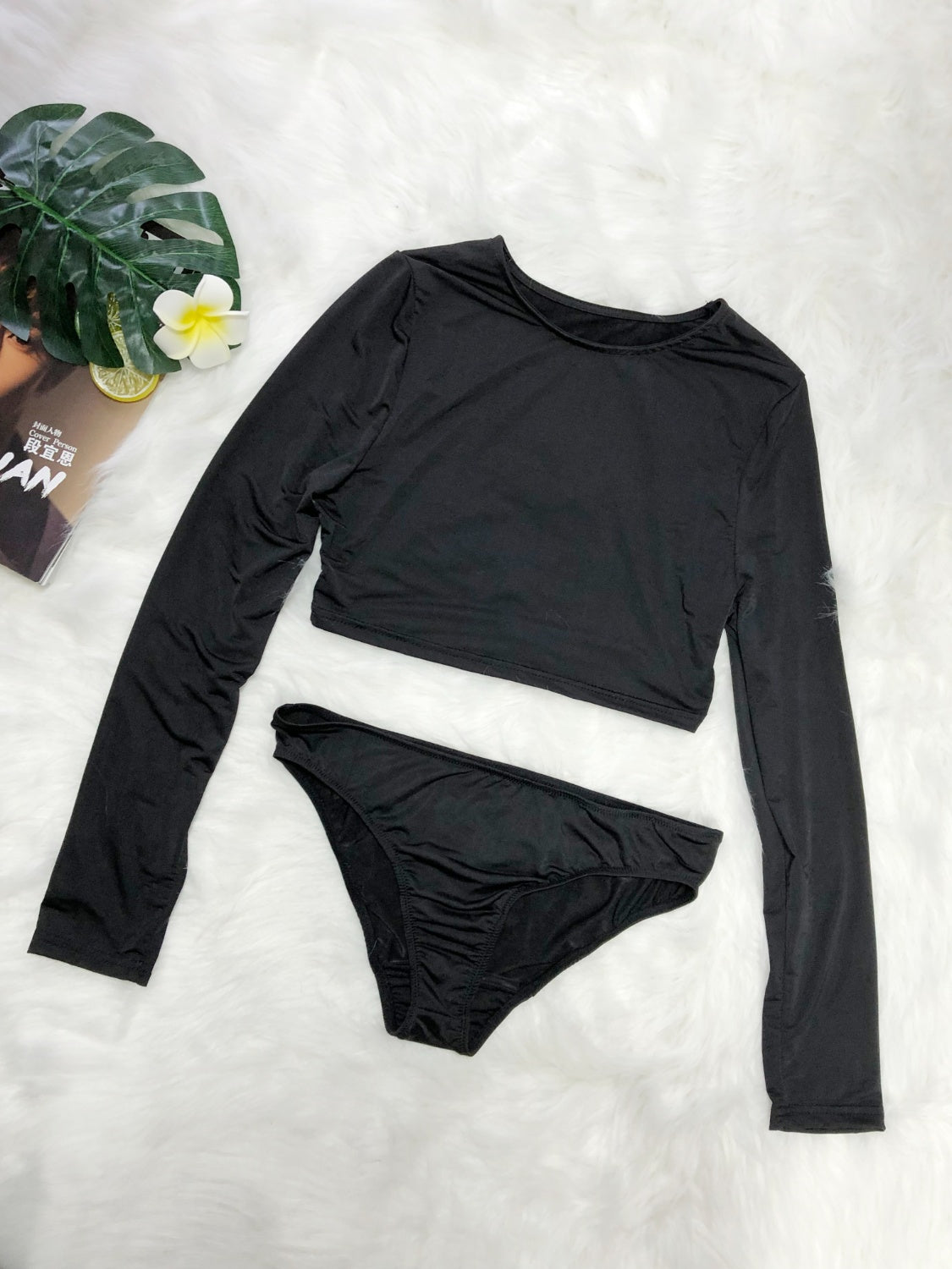 Ladies Round Neck Long Sleeve Top and Brief Swim Set