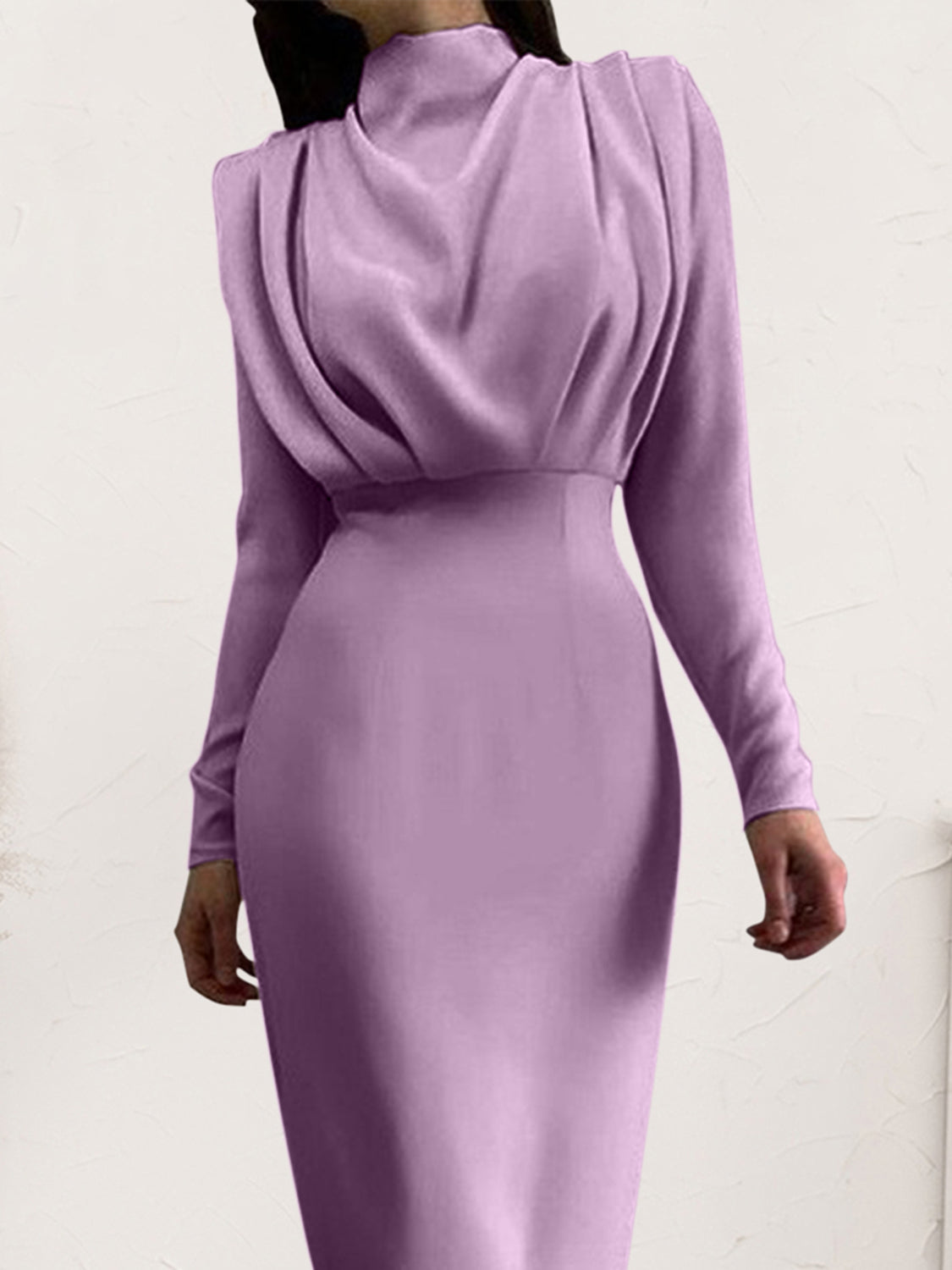 Ladies Elegant Ruched Long Sleeve Dress