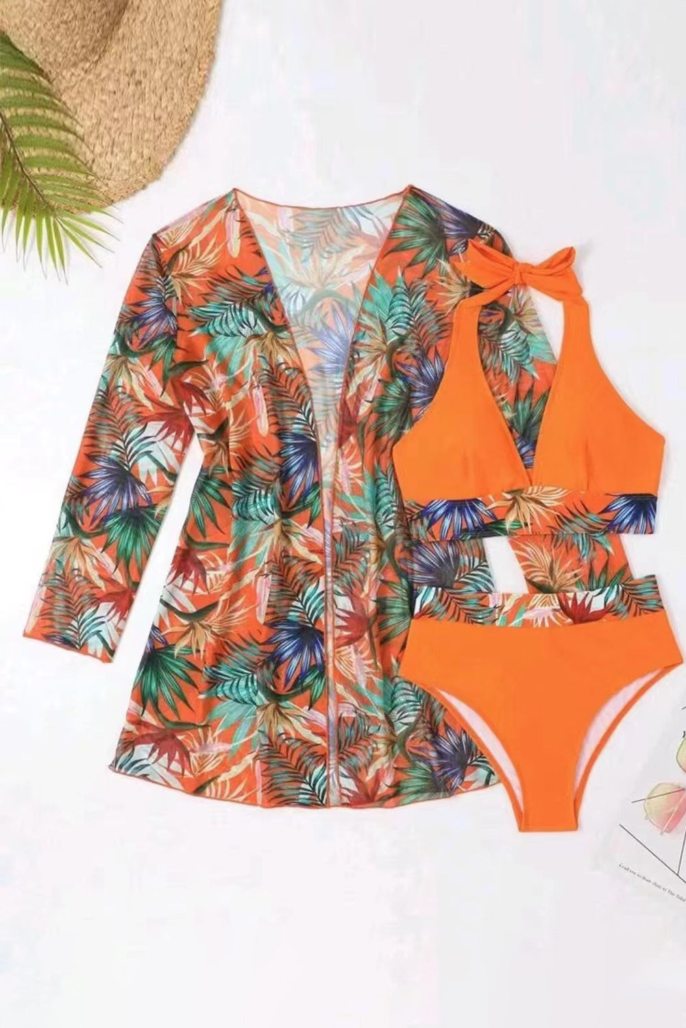 Ladies Printed Halter Three-Piece Swim Set