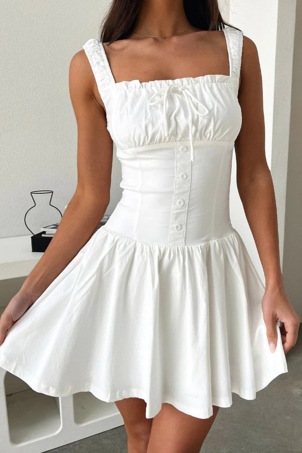 Ladies Elegant Button Square Neck Cami Dress JOcea Ladies Elegant Button Square Neck Cami Dress JOcea