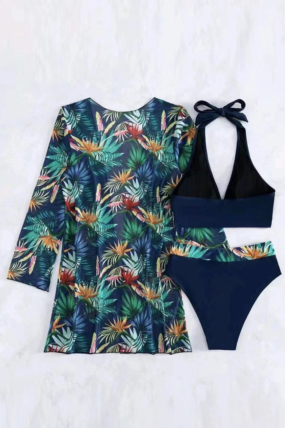 Ladies Printed Halter Three-Piece Swim Set