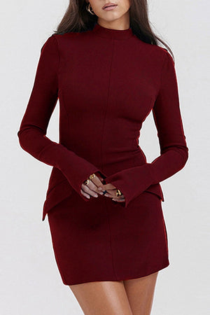 Ladies Elegant Mock Neck Long Sleeve Mini Dress