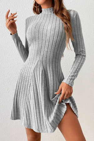 Ladies Elegant Mock Neck Long Sleeve Mini Dress